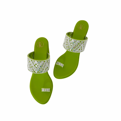 Neon Green Sheesha Kolhapuri Block Heels