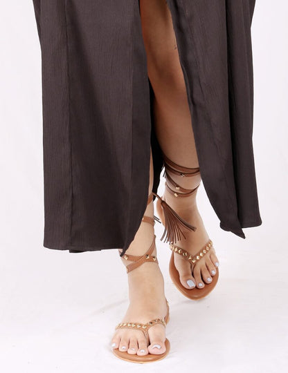 Tan Tieups Flats