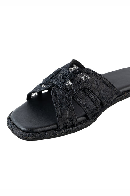 Black lace flats