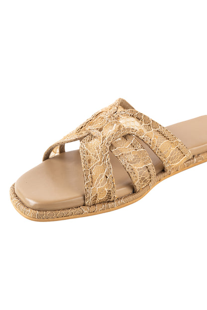 Beige lace flats