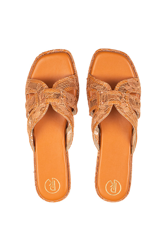 Brown lace flats
