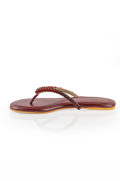 Burgundy V strap flats