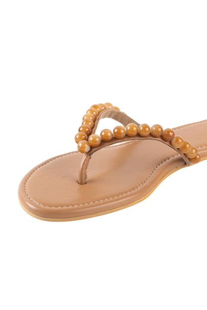 Caramel V strap flats