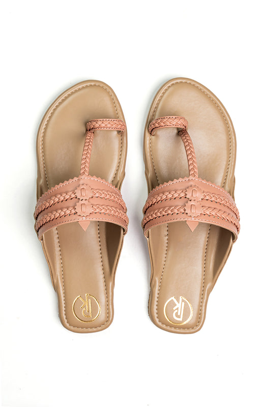 Peach color block Kolhapuri
