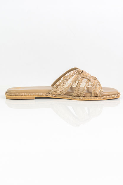 Beige lace flats