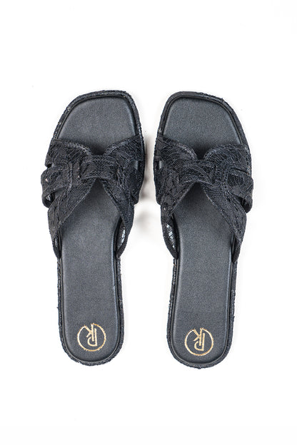 Black lace flats