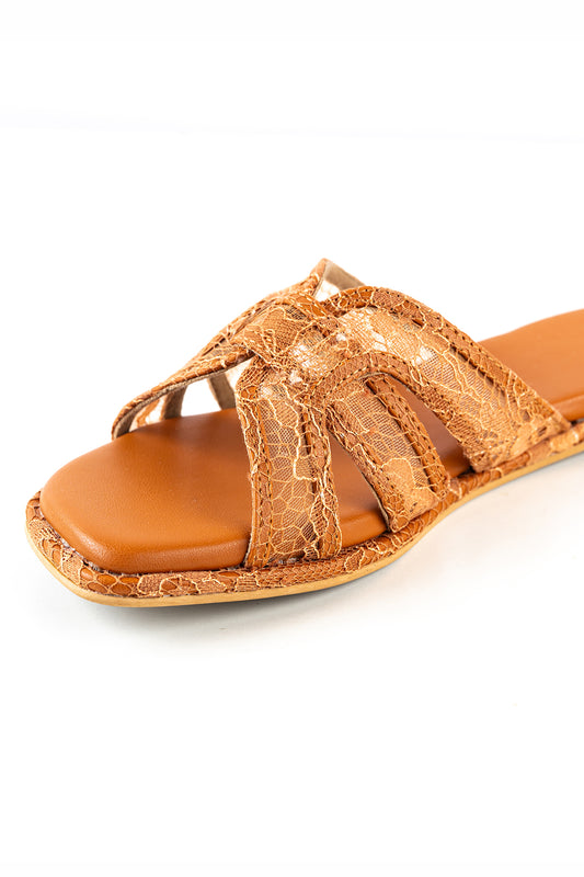 Brown lace flats