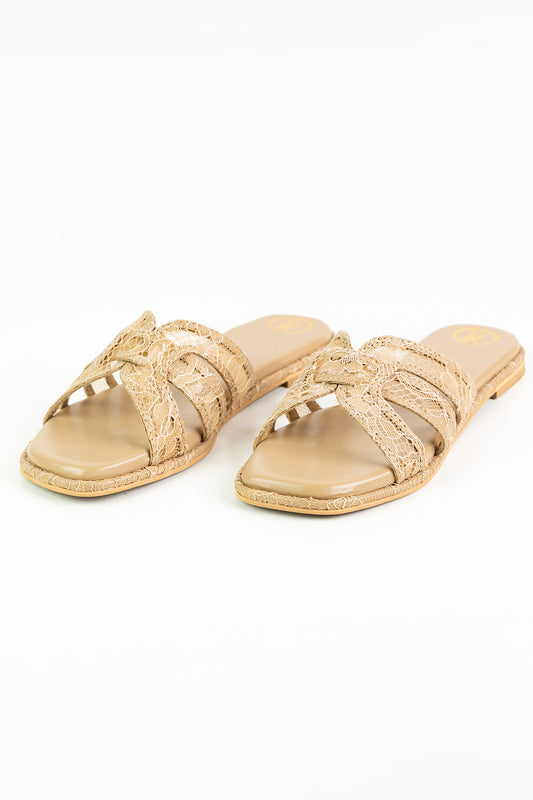 Beige lace flats