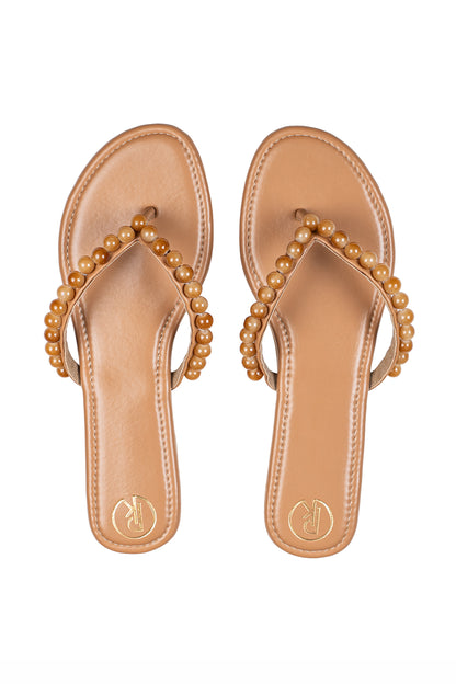 Caramel V strap flats
