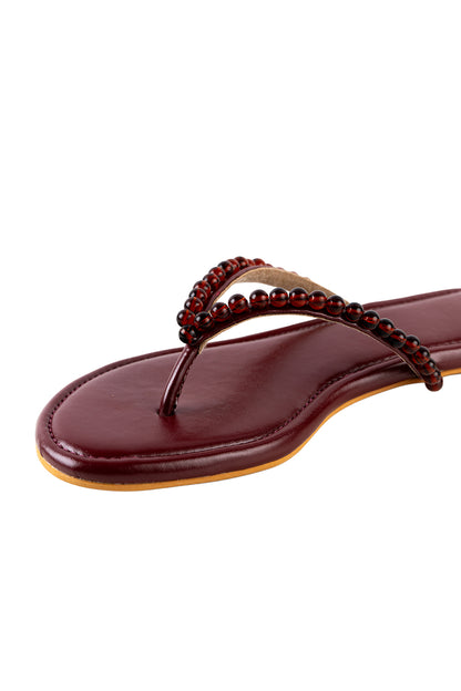 Burgundy V strap flats