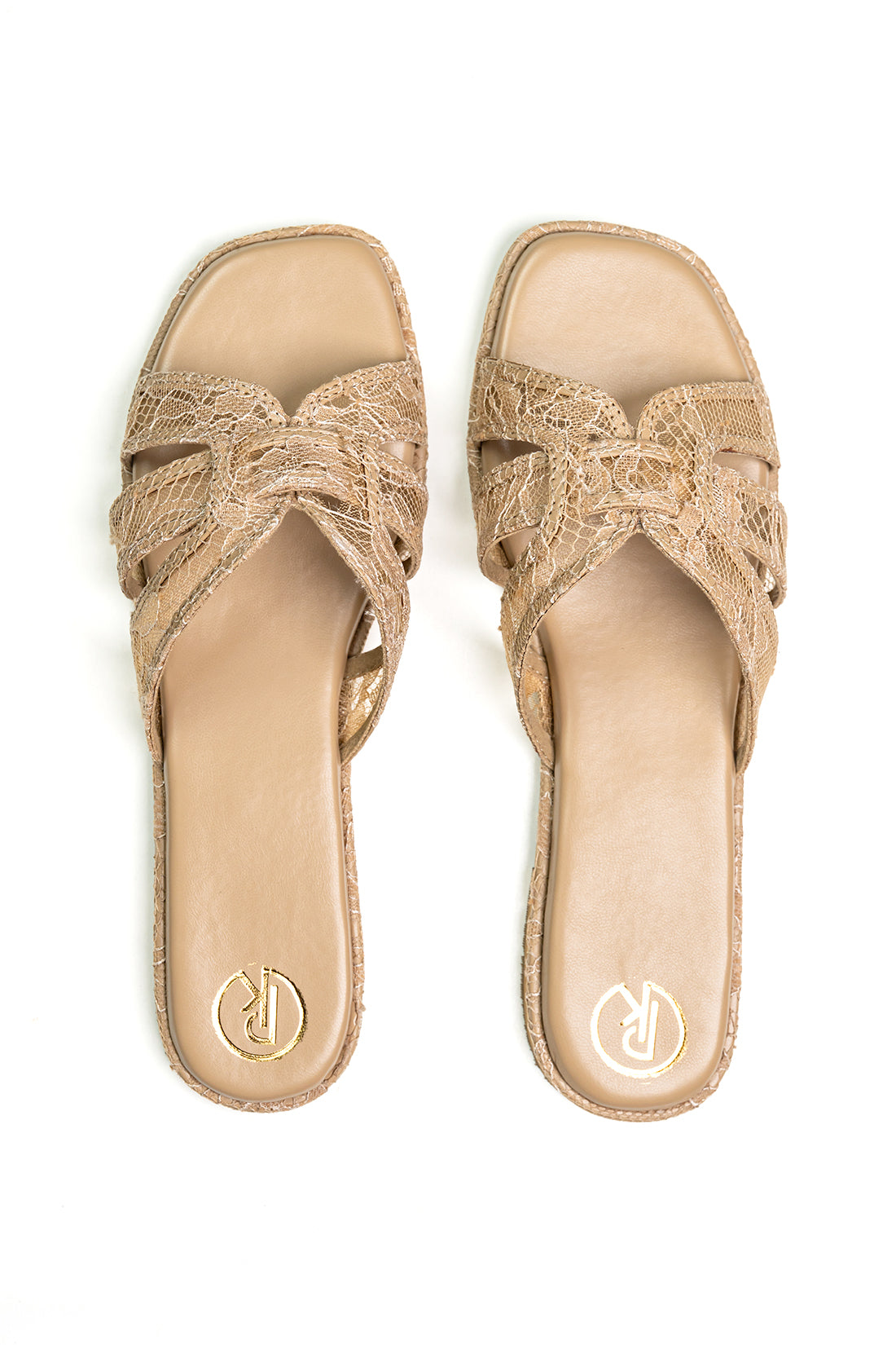 Beige lace flats